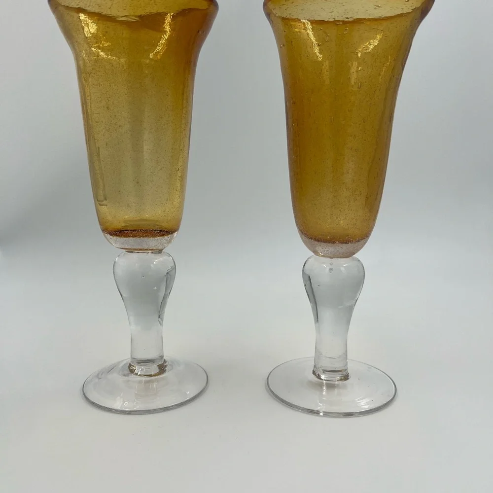 Artland Iris Amber Bubble Glass Fluted Champagne Glasses 8.5